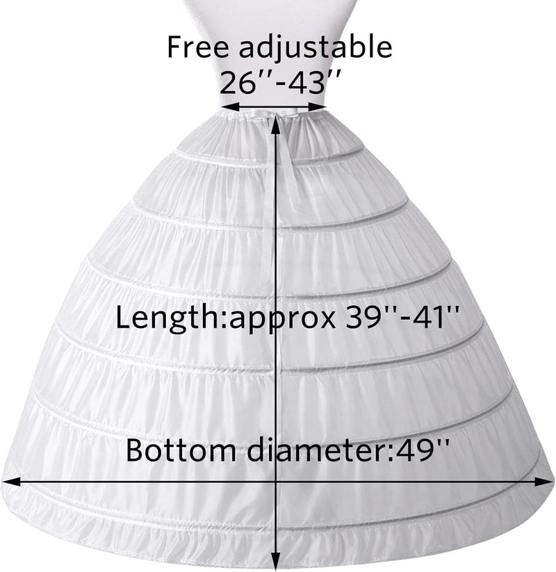 PrettyQueen Women 6 Hoop Petticoat White A-line Floor-Length Crinoline Underskirt for Bridal Wedding Dress Ball Gown - Image 2